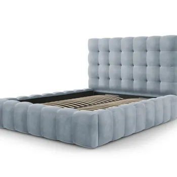 Pat tapitat cu tablie si lada depozitare, Mamaia, Micadoni Home, BL, 140x200 cm, catifea, albastru deschis imagine