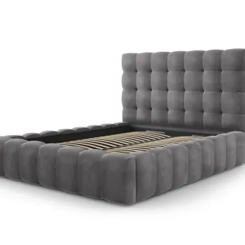 Pat tapitat cu tablie si lada depozitare, Mamaia, Micadoni Home, BL, 140x200 cm, catifea, gri imagine