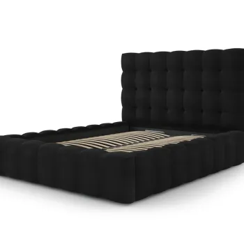 Pat tapitat cu tablie si lada depozitare, Mamaia, Micadoni Home, BL, 140x200 cm, catifea, negru imagine