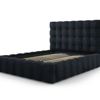 Pat tapitat cu tablie si lada depozitare, Mamaia, Micadoni Home, BL, 160x200 cm, catifea, albastru inchis imagine