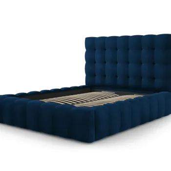 Pat tapitat cu tablie si lada depozitare, Mamaia, Micadoni Home, BL, 160x200 cm, catifea, albastru regal imagine