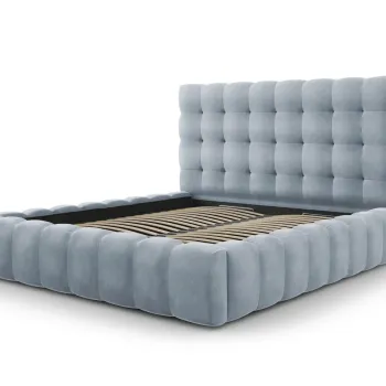 Pat tapitat cu tablie si lada depozitare, Mamaia, Micadoni Home, BL, 180x200 cm, catifea, albastru deschis imagine