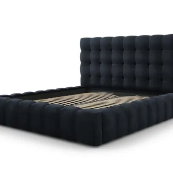 Pat tapitat cu tablie si lada depozitare, Mamaia, Micadoni Home, BL, 180x200 cm, catifea, albastru inchis imagine