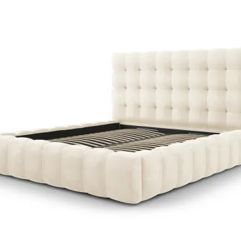 Pat tapitat cu tablie si lada depozitare, Mamaia, Micadoni Home, BL, 180x200 cm, catifea, bej deschis imagine