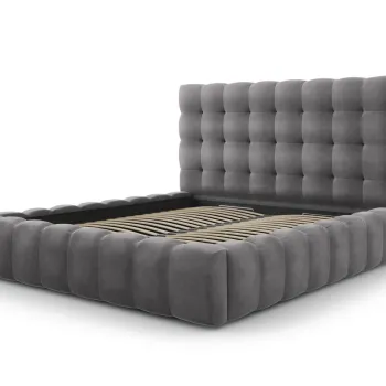 Pat tapitat cu tablie si lada depozitare, Mamaia, Micadoni Home, BL, 180x200 cm, catifea, gri imagine