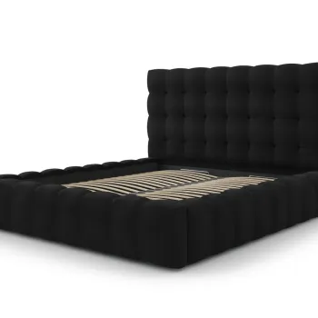 Pat tapitat cu tablie si lada depozitare, Mamaia, Micadoni Home, BL, 180x200 cm, catifea, negru imagine