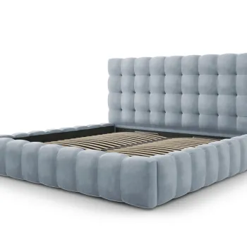 Pat tapitat cu tablie si lada depozitare, Mamaia, Micadoni Home, BL, 200x200 cm, catifea, albastru deschis imagine