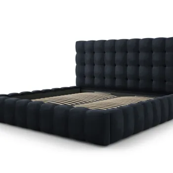 Pat tapitat cu tablie si lada depozitare, Mamaia, Micadoni Home, BL, 200x200 cm, catifea, albastru inchis imagine