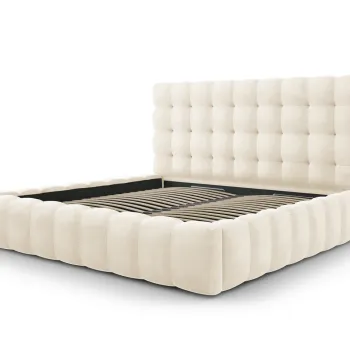 Pat tapitat cu tablie si lada depozitare, Mamaia, Micadoni Home, BL, 200x200 cm, catifea, bej deschis imagine