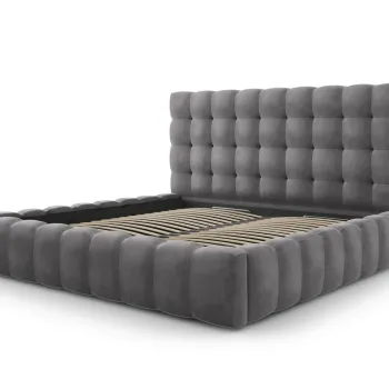 Pat tapitat cu tablie si lada depozitare, Mamaia, Micadoni Home, BL, 200x200 cm, catifea, gri imagine