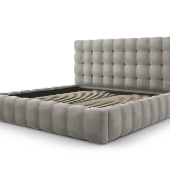 Pat tapitat cu tablie si lada depozitare, Mamaia, Micadoni Home, BL, 200x200 cm, catifea, gri deschis imagine