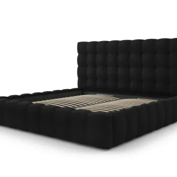 Pat tapitat cu tablie si lada depozitare, Mamaia, Micadoni Home, BL, 200x200 cm, catifea, negru imagine