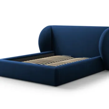 Pat tapitat cu tablie si lada depozitare, Miley, Micadoni Home, BL, 140x200 cm, catifea, albastru regal imagine