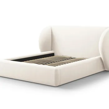 Pat tapitat cu tablie si lada depozitare, Miley, Micadoni Home, BL, 140x200 cm, catifea, bej deschis imagine