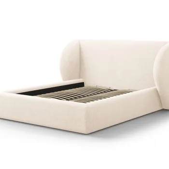 Pat tapitat cu tablie si lada depozitare, Miley, Micadoni Home, BL, 140x200 cm, poliester chenille, bej deschis imagine