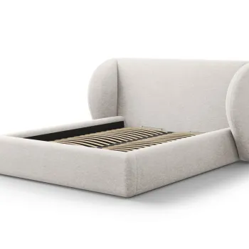Pat tapitat cu tablie si lada depozitare, Miley, Micadoni Home, BL, 140x200 cm, poliester chenille, gri deschis imagine