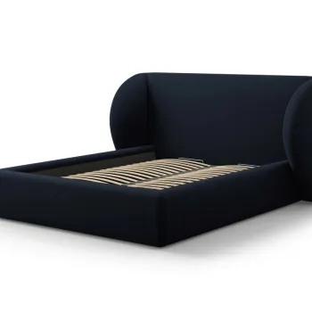 Pat tapitat cu tablie si lada depozitare, Miley, Micadoni Home, BL, 160x200 cm, catifea, albastru inchis imagine