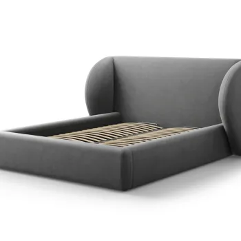 Pat tapitat cu tablie si lada depozitare, Miley, Micadoni Home, BL, 160x200 cm, catifea, gri imagine