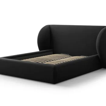 Pat tapitat cu tablie si lada depozitare, Miley, Micadoni Home, BL, 160x200 cm, catifea, negru imagine