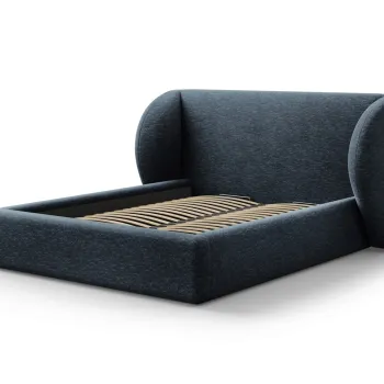 Pat tapitat cu tablie si lada depozitare, Miley, Micadoni Home, BL, 160x200 cm, poliester chenille, albastru regal imagine