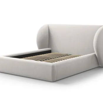 Pat tapitat cu tablie si lada depozitare, Miley, Micadoni Home, BL, 180x200 cm, catifea, argintiu imagine