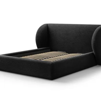 Pat tapitat cu tablie si lada depozitare, Miley, Micadoni Home, BL, 180x200 cm, poliester chenille, negru imagine