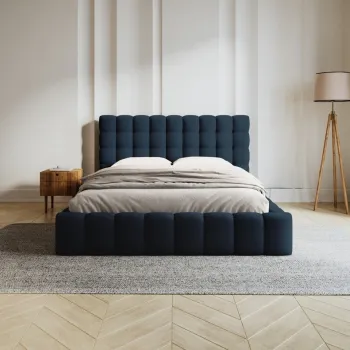 Pat tapitat cu tablie, somiera rabatabila si lada depozitare, Mamaia-170, Micadoni Home, 140x200 cm, tesatura structurata, albastru imagine