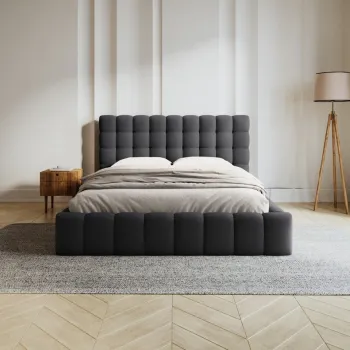 Pat tapitat cu tablie, somiera rabatabila si lada depozitare, Mamaia-170, Micadoni Home, 180x200 cm, tesatura structurata, gri inchis imagine