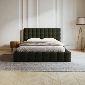 Pat tapitat cu tablie, somiera rabatabila si lada depozitare, Mamaia-170, Micadoni Home, 180x200 cm, tesatura structurata, verde imagine