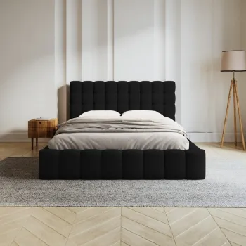 Pat tapitat cu tablie, somiera rabatabila si lada depozitare, Mamaia-170, Micadoni Home, 200x200 cm, tesatura structurata, negru imagine