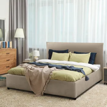 Pat tapitat Denver, 160x200 cm, somiera rabatabila, spatiu depozitare, bej camel imagine