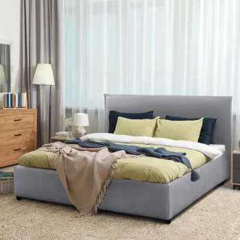 Pat tapitat Denver, 160x200 cm, somiera rabatabila, spatiu depozitare, gri imagine