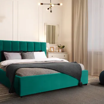 Pat tapitat Frisco, 160x200 cm, somiera rabatabila, spatiu depozitare, verde inchis imagine