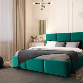 Pat tapitat Houston, 160x200 cm, somiera rabatabila, spatiu depozitare, verde inchis imagine