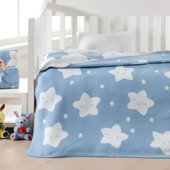 Patura bebelusi, Star - Light Blue, Dolce Bonita Home, 75% BUMBAC/15% ACRIL/10% POLIESTER imagine