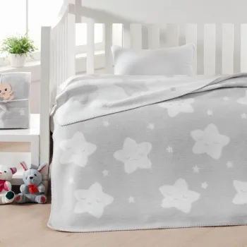 Patura bebelusi, Star - Light Grey, Dolce Bonita Home, 75% BUMBAC/15% ACRIL/10% POLIESTER imagine