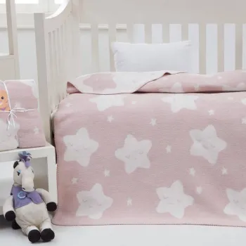 Patura bebelusi, Star - Light Pink, Dolce Bonita Home, 75% BUMBAC/15% ACRIL/10% POLIESTER imagine