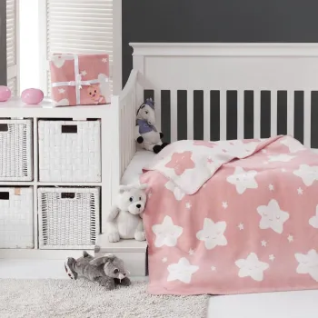Patura bebelusi, Star - Pink, Dolce Bonita Home, 75% BUMBAC/15% ACRIL/10% POLIESTER imagine