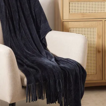 Patura Chenille, Homla, 130x170 cm, poliester, albastru imagine