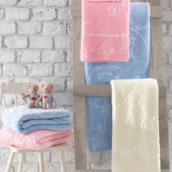 Patura copii, 100x120 cm, 100% poliester, Cotton Box, Emboss Baby, ecru imagine