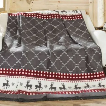 Patura Double, L'essentiel Maison, Jesus, 60% bumbac/30% acril/10% poliester, Gri / Alb / Rosu imagine