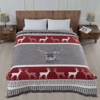 Patura Double, L'essentiel Maison, Peaceful, 60% bumbac/30% acril/10% poliester, Rosu / Alb / Gri imagine