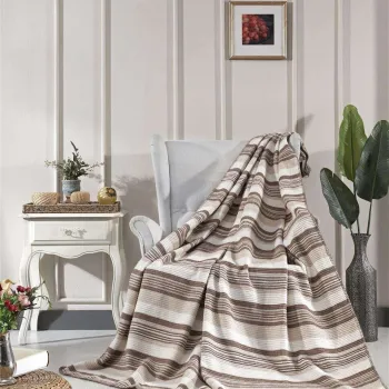 Patura Double, L'essentiel Maison, Waffle, 60% bumbac/30% acril/10% poliester, Maro / Bej / Crem imagine