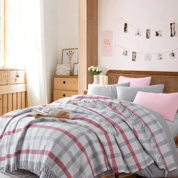 Patura Double, Warm Soft - Grey, Red, Eponj Home, 70% bumbac/30% acril imagine