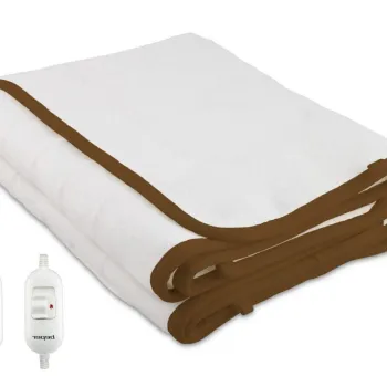 Patura electrica dubla Beper, 2x60 W, 160x140 cm, poliester, alb/maro imagine