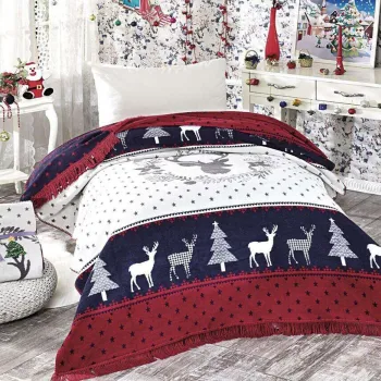 Patura Single, L'essentiel Maison, Bonheur, 60% bumbac/30% acril/10% poliester, Red / White / Dark Blue imagine