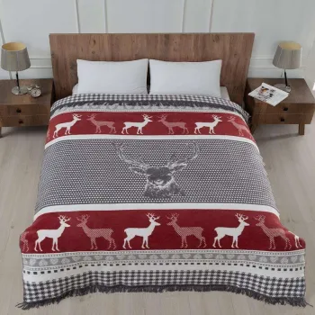 Patura Single, L'essentiel Maison, Peaceful, Poliester, Rosu / Alb / Gri imagine