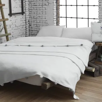 Patura Single, Pom Pom - Cream, Dolce Bonita Home, 60% bumbac/30% acril/10% poliester imagine