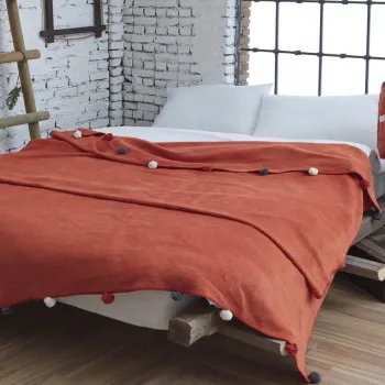 Patura Single, Pom Pom - Tile Red, Dolce Bonita Home, 60% bumbac/30% acril/10% poliester imagine