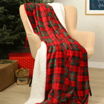 Patura Tartan, Homla, 150x200 cm, poliester, rosu/verde imagine